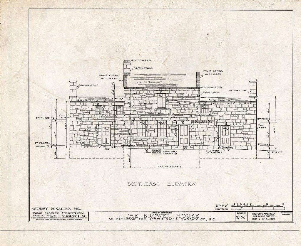 Blueprint HABS NJ,16-LITFA,2- (Sheet 8 of 24) - Brower House, 50 Paterson Avenue, Little Falls, Passaic County, NJ