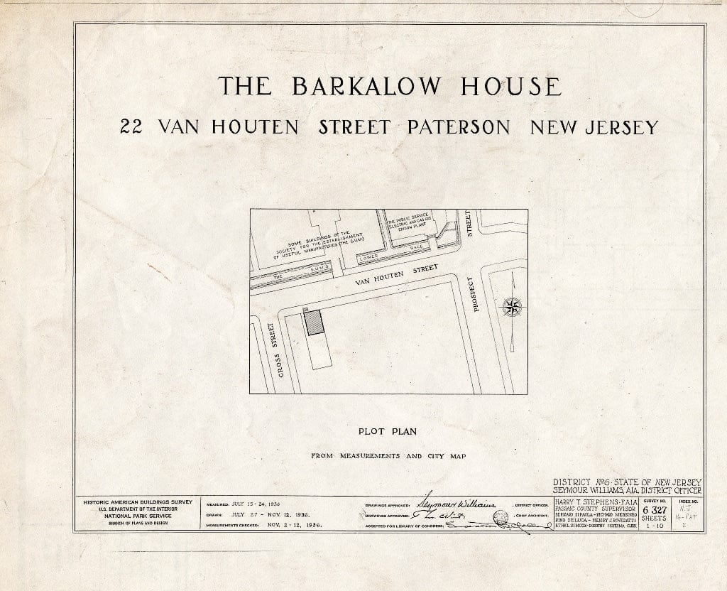 Blueprint HABS NJ,16-PAT,2- (Sheet 0 of 10) - Barkalow House, 22 Van Houten Street, Paterson, Passaic County, NJ