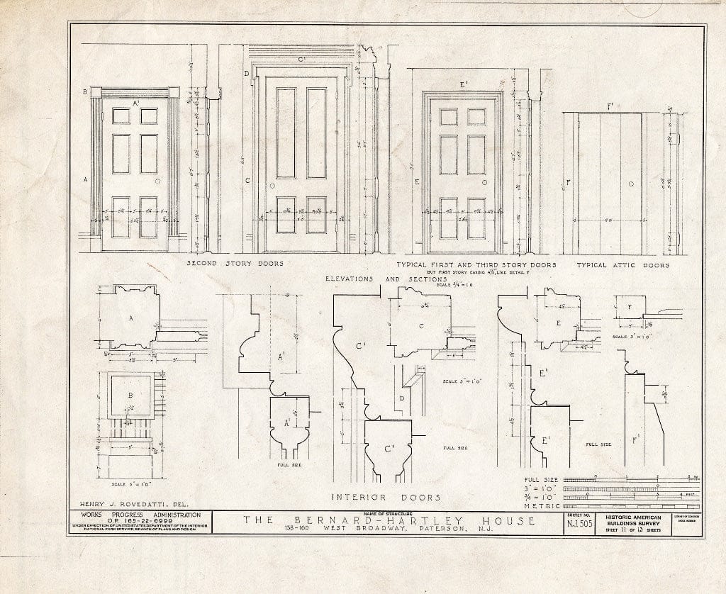 Blueprint HABS NJ,16-PAT,4- (Sheet 11 of 13) - Bernard Hartley House, 158-160 West Broadway, Paterson, Passaic County, NJ