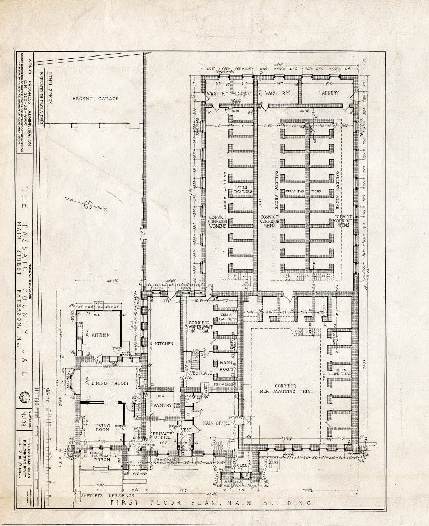 Blueprint HABS NJ,16-PAT,3- (Sheet 2 of 19) - Passaic County Jail & Sheriff's House, Main Street, Paterson, Passaic County, NJ