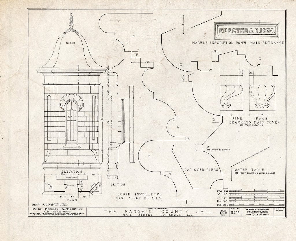 Blueprint HABS NJ,16-PAT,3- (Sheet 13 of 19) - Passaic County Jail & Sheriff's House, Main Street, Paterson, Passaic County, NJ