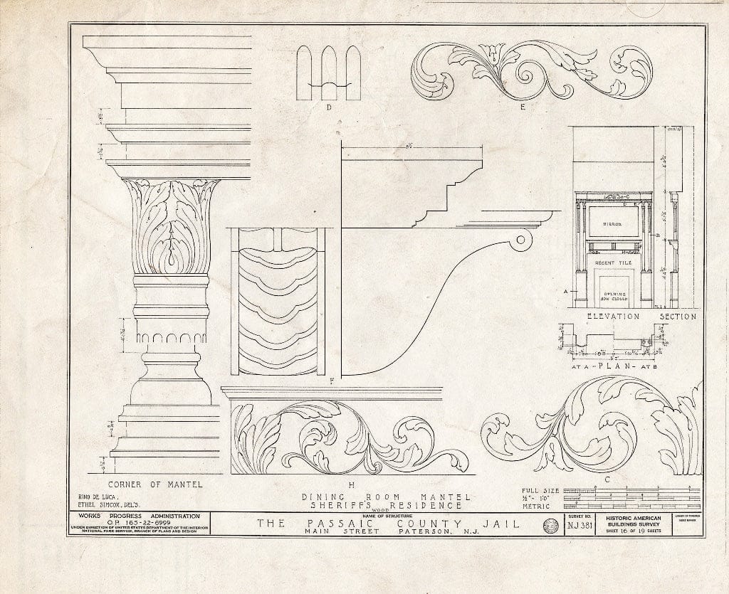 Blueprint HABS NJ,16-PAT,3- (Sheet 16 of 19) - Passaic County Jail & Sheriff's House, Main Street, Paterson, Passaic County, NJ
