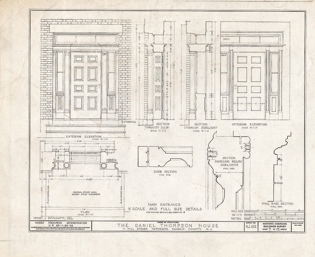 Blueprint HABS NJ,16-PAT,5- (Sheet 7 of 15) - Daniel Thompson House, 11 Mill Street, Paterson, Passaic County, NJ