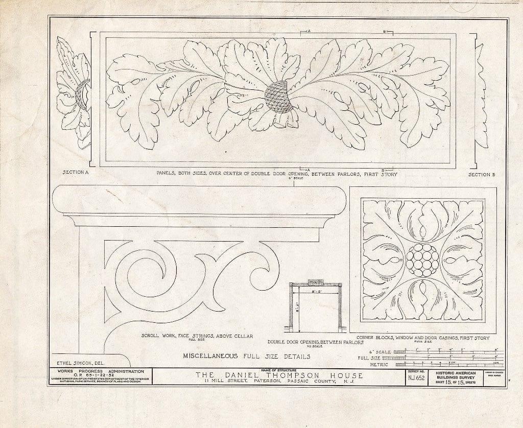 Blueprint HABS NJ,16-PAT,5- (Sheet 15 of 15) - Daniel Thompson House, 11 Mill Street, Paterson, Passaic County, NJ