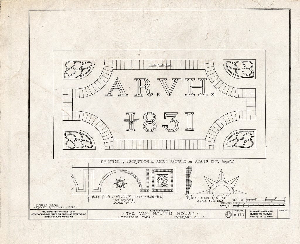 Blueprint HABS NJ,16-PAT,1- (Sheet 9 of 9) - Van Houten House, Totowa Avenue, Paterson, Passaic County, NJ