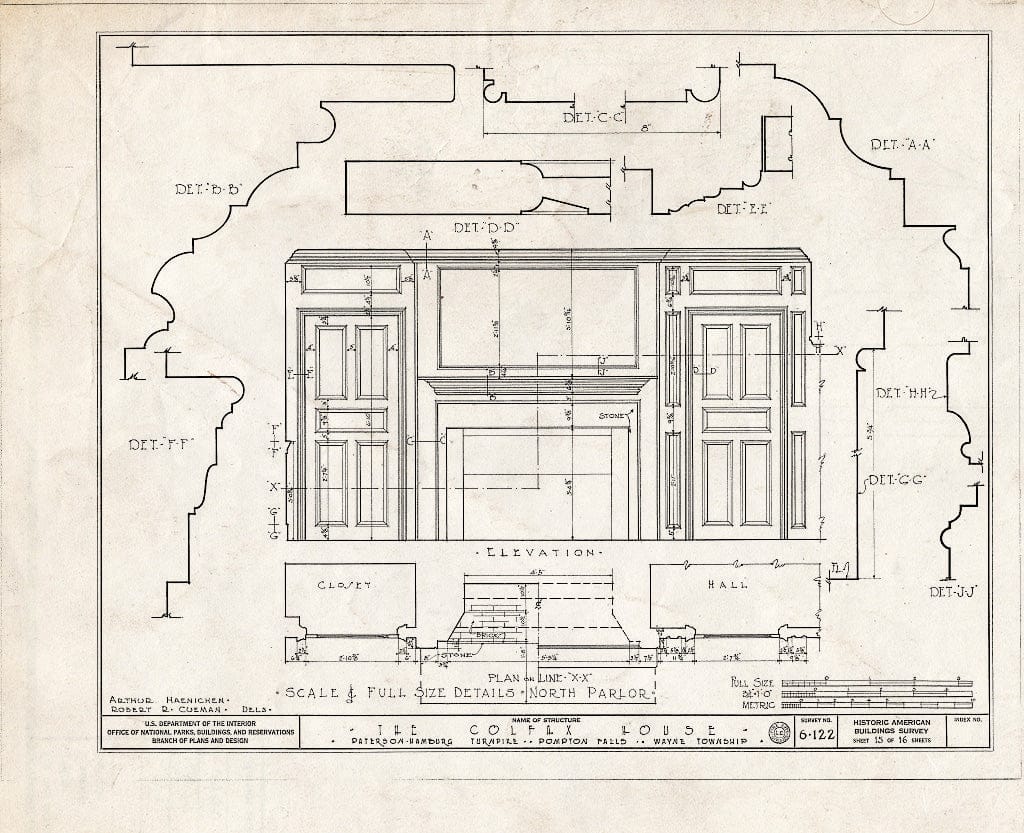 Blueprint HABS NJ,16-POMLA.V,1- (Sheet 15 of 16) - Schuyler-Colfax House, Paterson-Hamburg Turnpike, Pompton, Passaic County, NJ