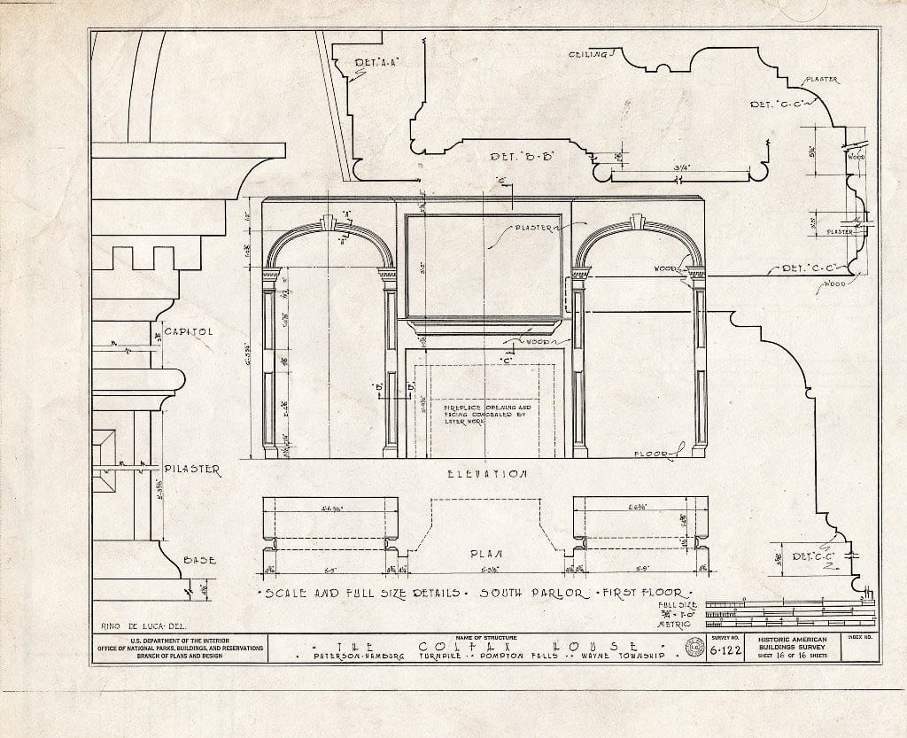 Blueprint HABS NJ,16-POMLA.V,1- (Sheet 16 of 16) - Schuyler-Colfax House, Paterson-Hamburg Turnpike, Pompton, Passaic County, NJ