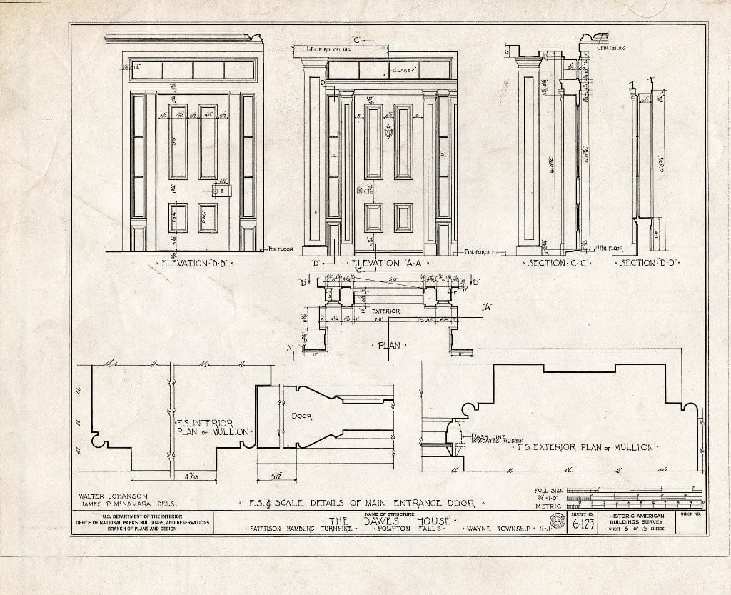 Blueprint HABS NJ,16-POMLA.V,2- (Sheet 8 of 13) - Colfax-Dawes House, Paterson-Hamburg Turnpike, Pompton, Passaic County, NJ