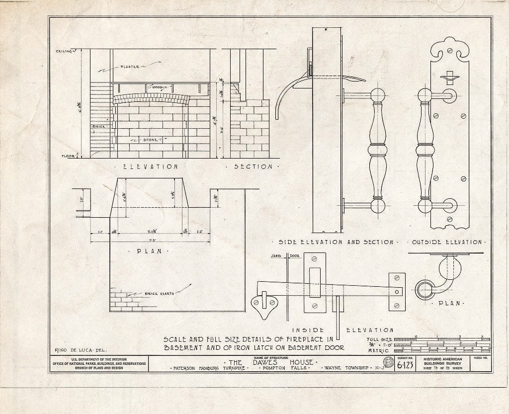 Blueprint HABS NJ,16-POMLA.V,2- (Sheet 13 of 13) - Colfax-Dawes House, Paterson-Hamburg Turnpike, Pompton, Passaic County, NJ