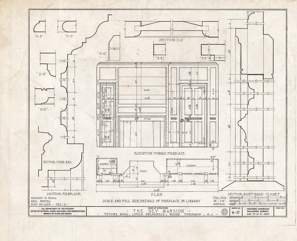 Blueprint HABS NJ,16-PREK,1- (Sheet 15 of 26) - Dey Mansion, 199 Totowa Road, Preakness, Passaic County, NJ