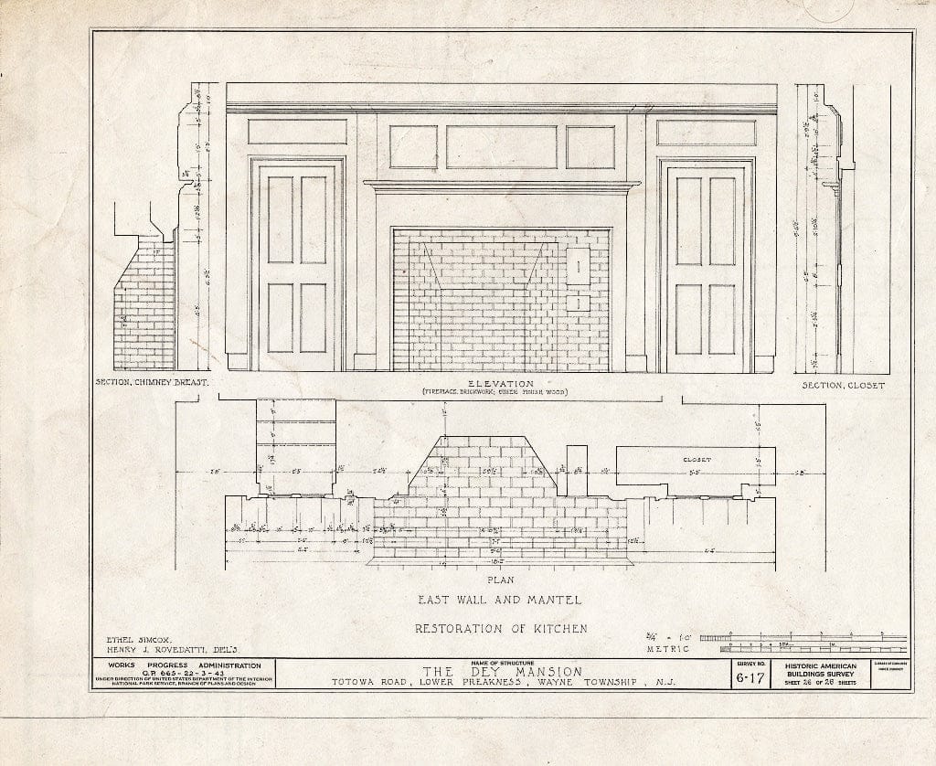 Blueprint HABS NJ,16-PREK,1- (Sheet 26 of 26) - Dey Mansion, 199 Totowa Road, Preakness, Passaic County, NJ