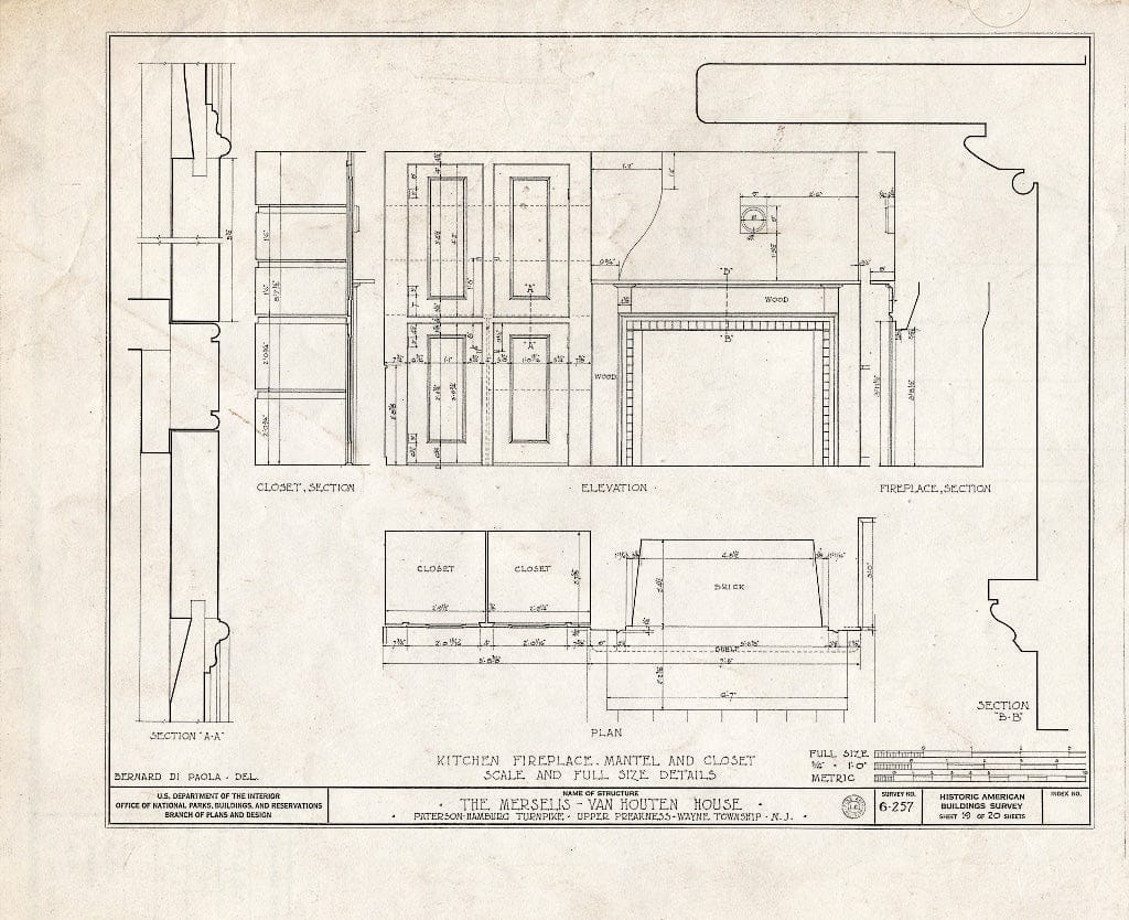 Blueprint HABS NJ,16-POMLA.V,3- (Sheet 19 of 20) - Merselis-Van Houten House, Paterson-Hamburg Pike, Preakness, Passaic County, NJ