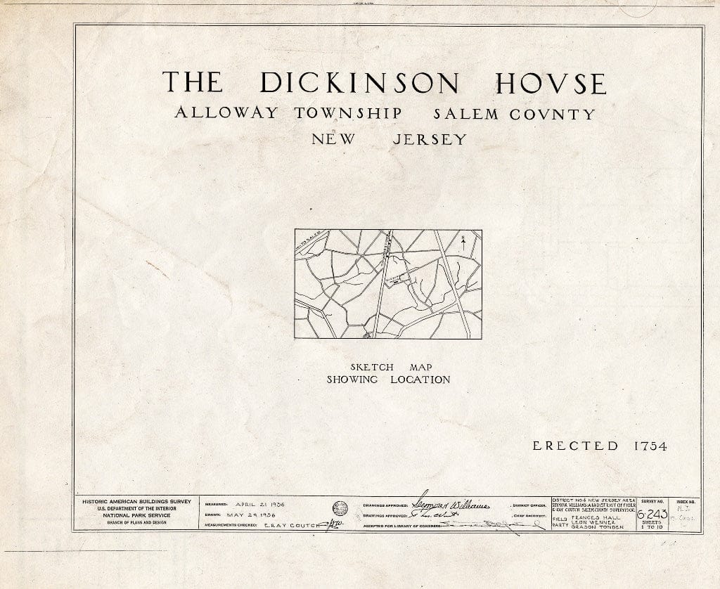 Blueprint HABS NJ,17-OAKL,1- (Sheet 0 of 10) - Dickinson House, Alloway, Salem County, NJ