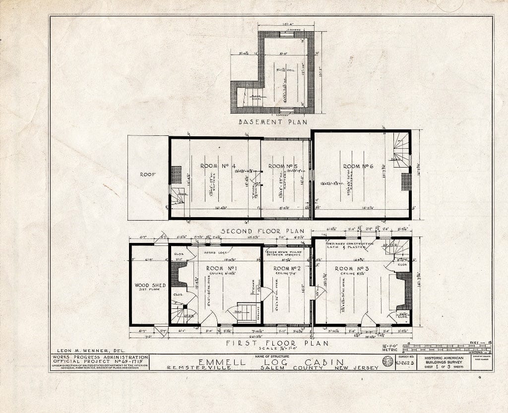 Blueprint HABS NJ,17-ALLO.V,2- (Sheet 1 of 3) - Emmell Log Cabin, Elmer Road, Alloway, Salem County, NJ