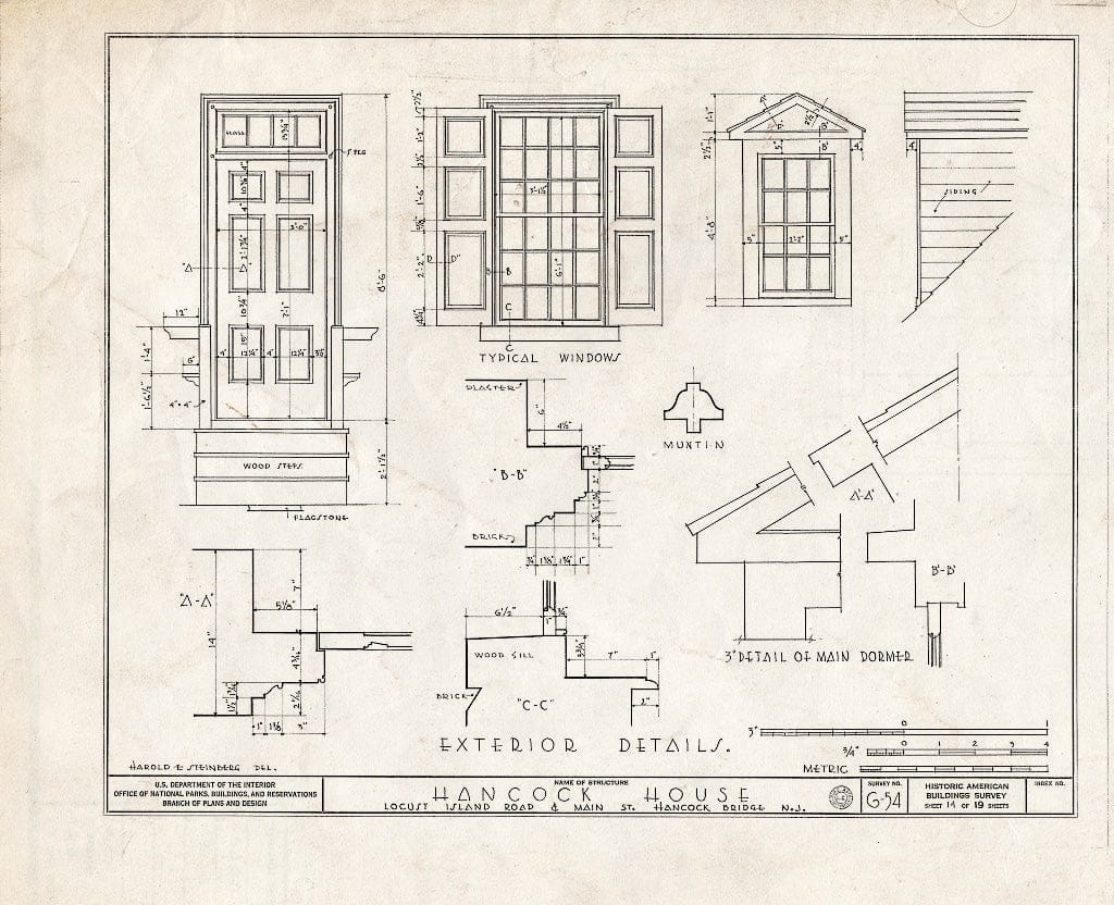 Blueprint HABS NJ,17-HANBR,1- (Sheet 14 of 19) - Hancock House, Locust Island Road & Main Street, Hancocks Bridge, Salem County, NJ