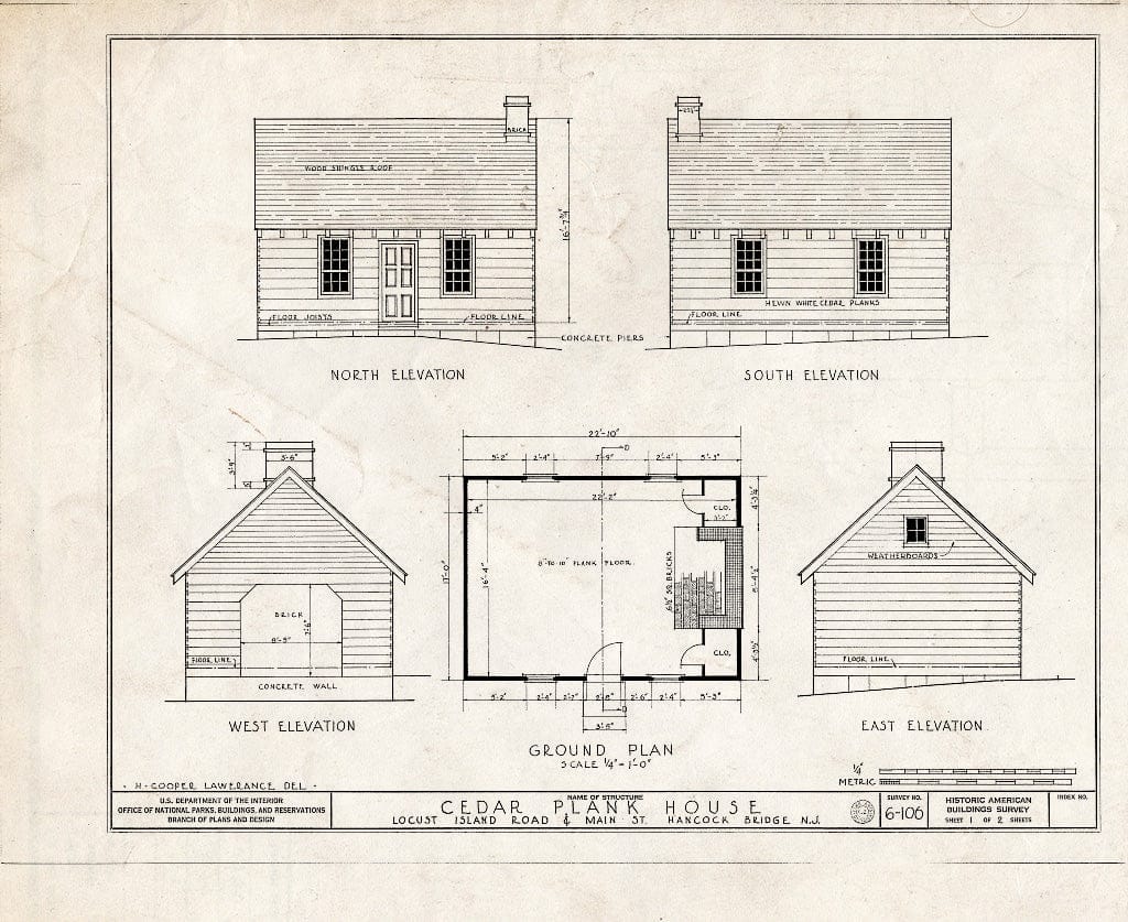 Blueprint HABS NJ,17-HANBR,2- (Sheet 1 of 2) - Cedar Plank House, Locust Island Road & Main Street, Hancocks Bridge, Salem County, NJ