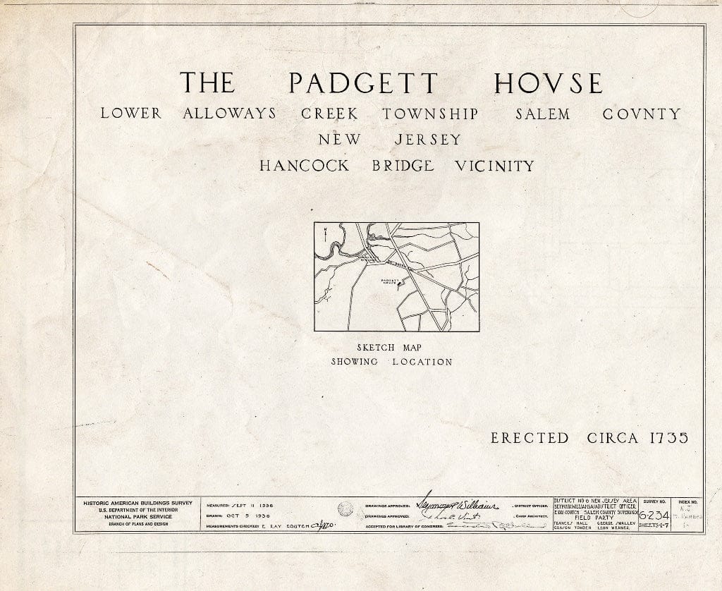 Blueprint HABS NJ,17-HANBR.V,1- (Sheet 0 of 7) - Stretch-Padgett House, Alloway, Salem County, NJ