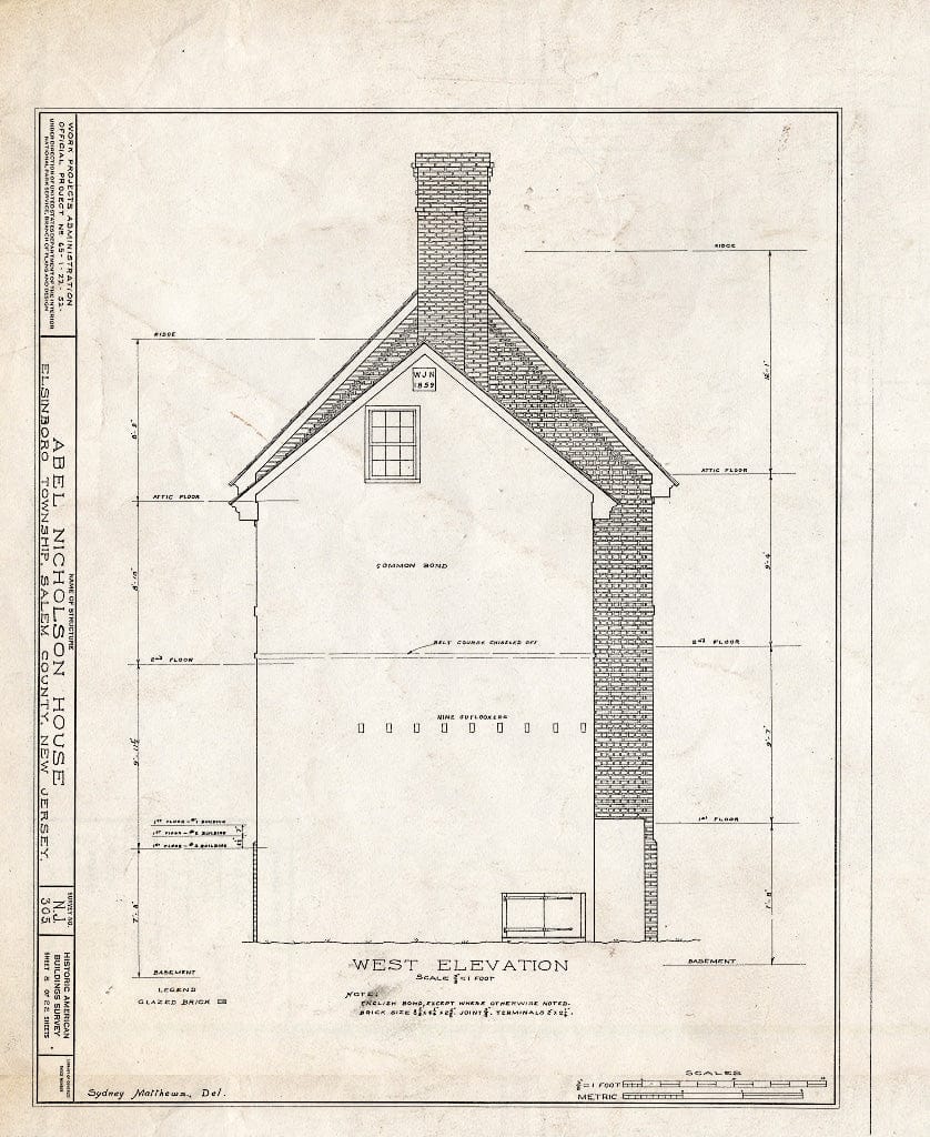 Blueprint HABS NJ,17-HANBR.V,3- (Sheet 8 of 22) - Nicholson (ABEL) House, Hancocks Bridge, Salem County, NJ