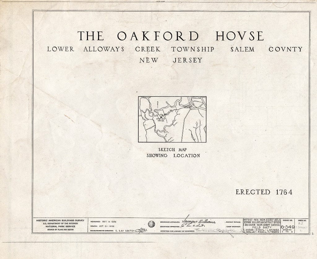Blueprint HABS NJ,17-HANBR.V,4- (Sheet 0 of 6) - John & Hannah Oakford House, Alloway, Salem County, NJ