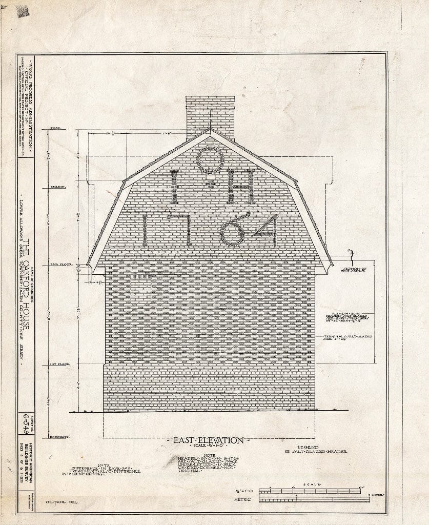 Blueprint HABS NJ,17-HANBR.V,4- (Sheet 6 of 6) - John & Hannah Oakford House, Alloway, Salem County, NJ
