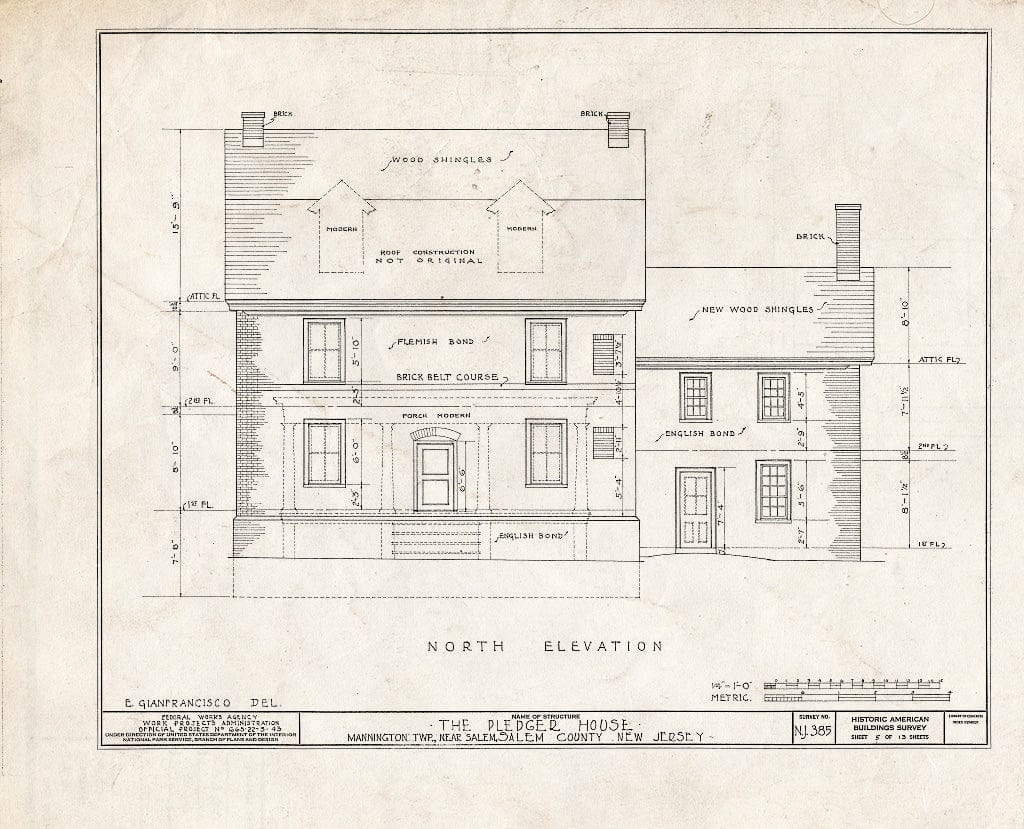 Blueprint HABS NJ,17-MANT.V,2- (Sheet 5 of 13) - Pledger House, Salem, Salem County, NJ
