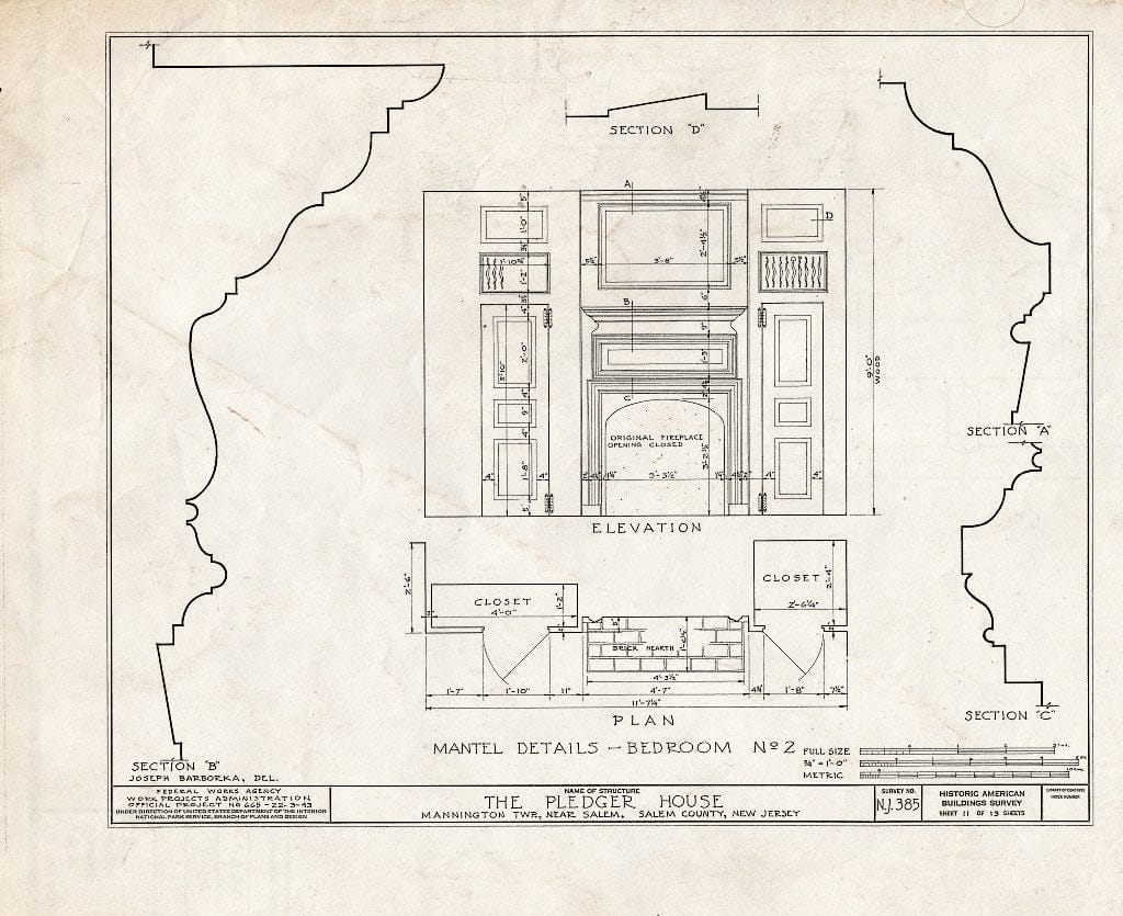 Blueprint HABS NJ,17-MANT.V,2- (Sheet 11 of 13) - Pledger House, Salem, Salem County, NJ
