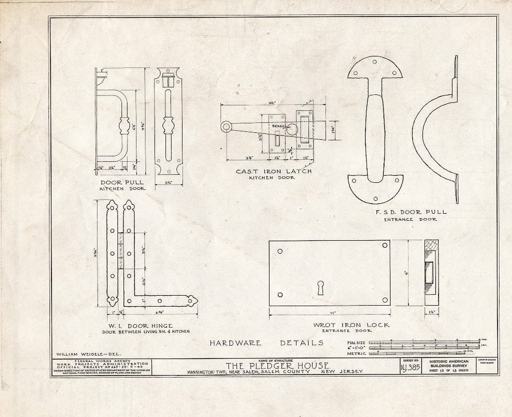 Blueprint HABS NJ,17-MANT.V,2- (Sheet 13 of 13) - Pledger House, Salem, Salem County, NJ