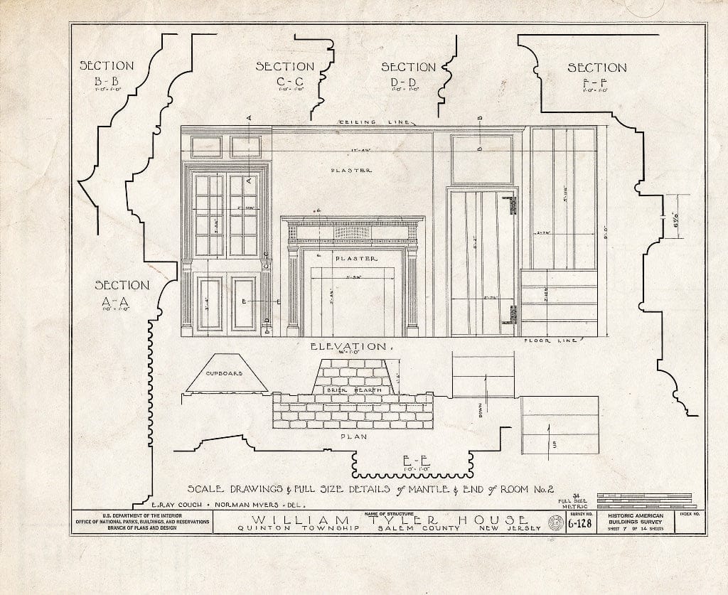 Blueprint HABS NJ,17-Quint.V,1- (Sheet 7 of 14) - William Tyler House, Quinton, Salem County, NJ