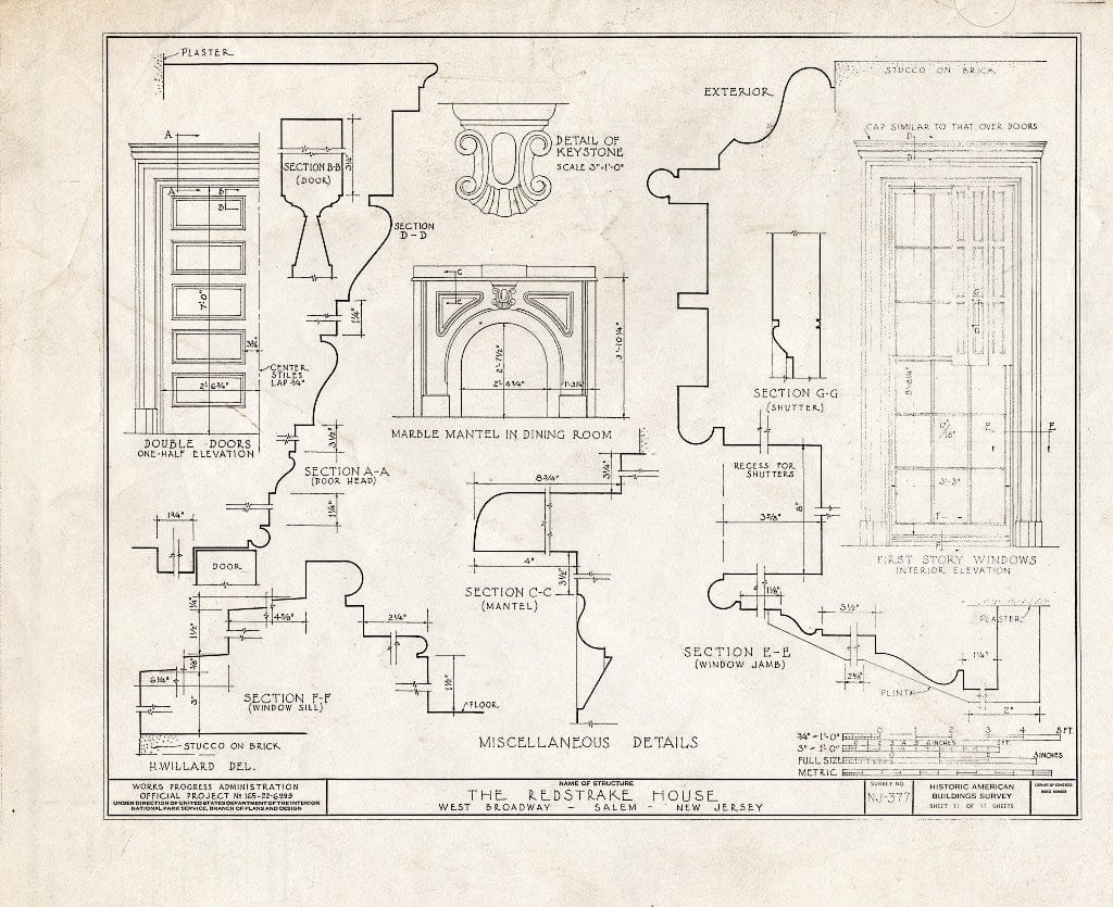 Blueprint HABS NJ,17-SAL,9- (Sheet 11 of 11) - Clement-Redstrake House, West Broadway, Salem, Salem County, NJ