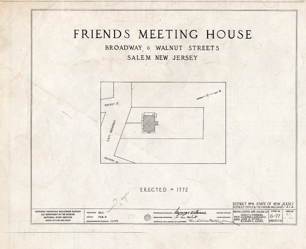 Blueprint HABS NJ,17-SAL,1- (Sheet 0 of 10) - Friends Meetinghouse, East Broadway & Walnut Street, Salem, Salem County, NJ