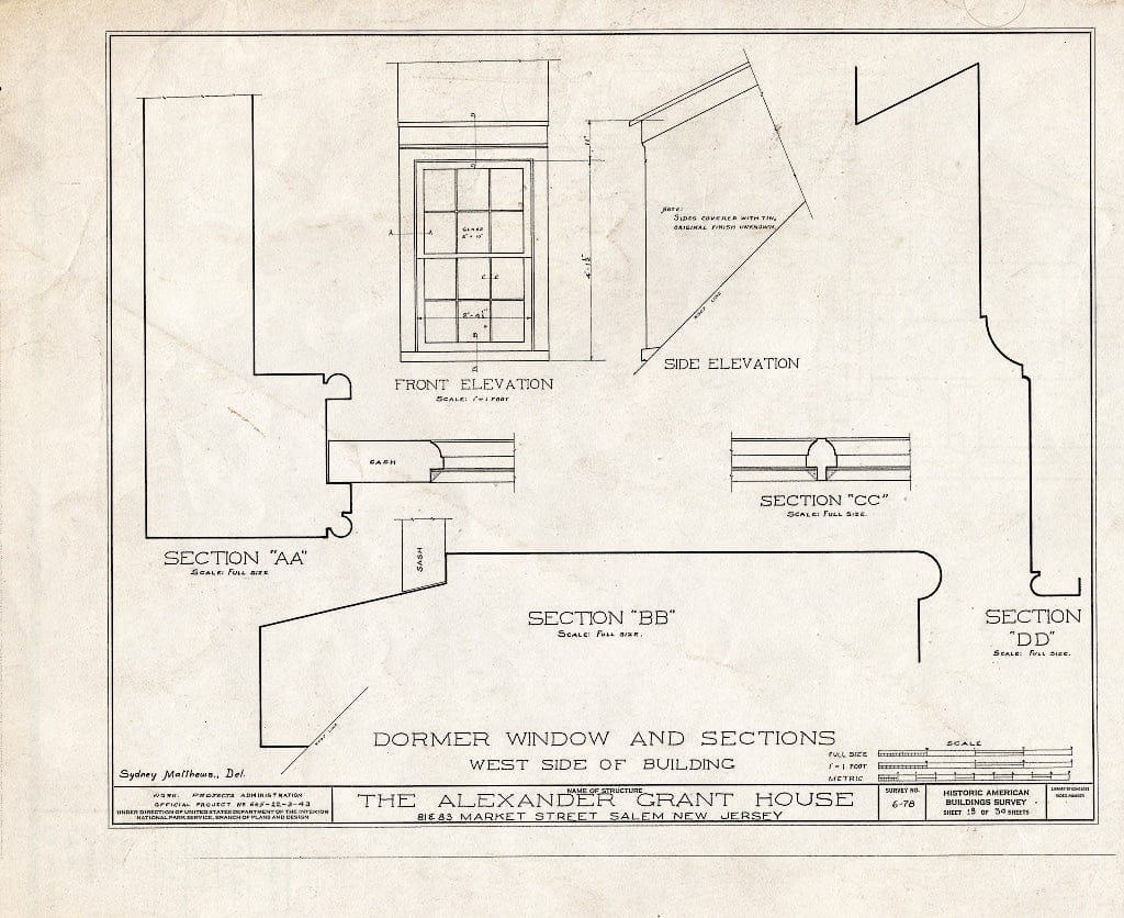 Blueprint HABS NJ,17-SAL,6- (Sheet 13 of 30) - Alexander Grant House, 81-83 Market Street, Salem, Salem County, NJ