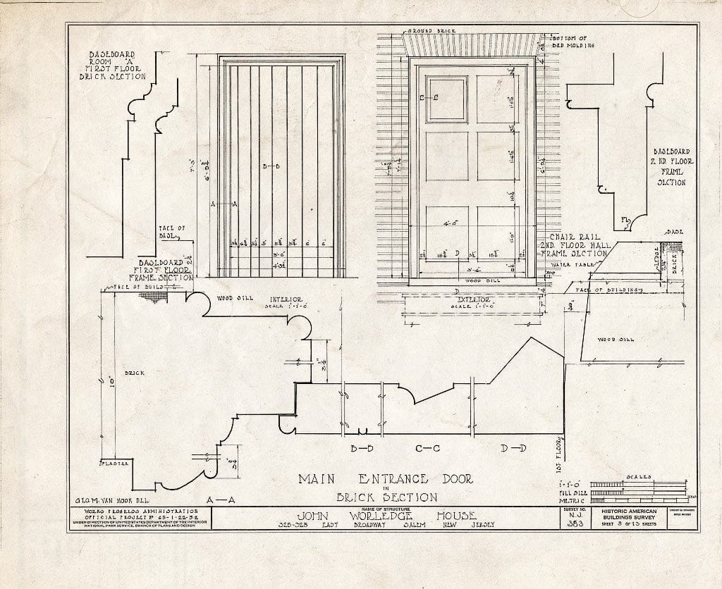Blueprint HABS NJ,17-SAL,11- (Sheet 9 of 13) - John Worledge House, 323 East Broadway, Salem, Salem County, NJ
