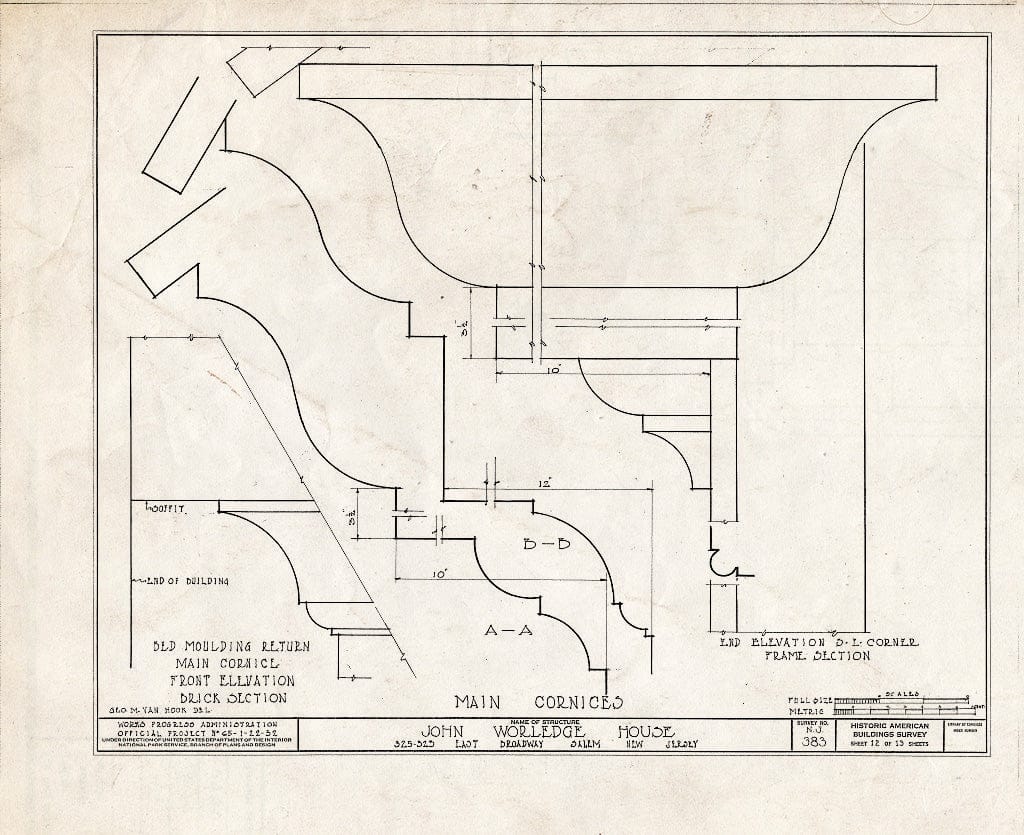 Blueprint HABS NJ,17-SAL,11- (Sheet 12 of 13) - John Worledge House, 323 East Broadway, Salem, Salem County, NJ