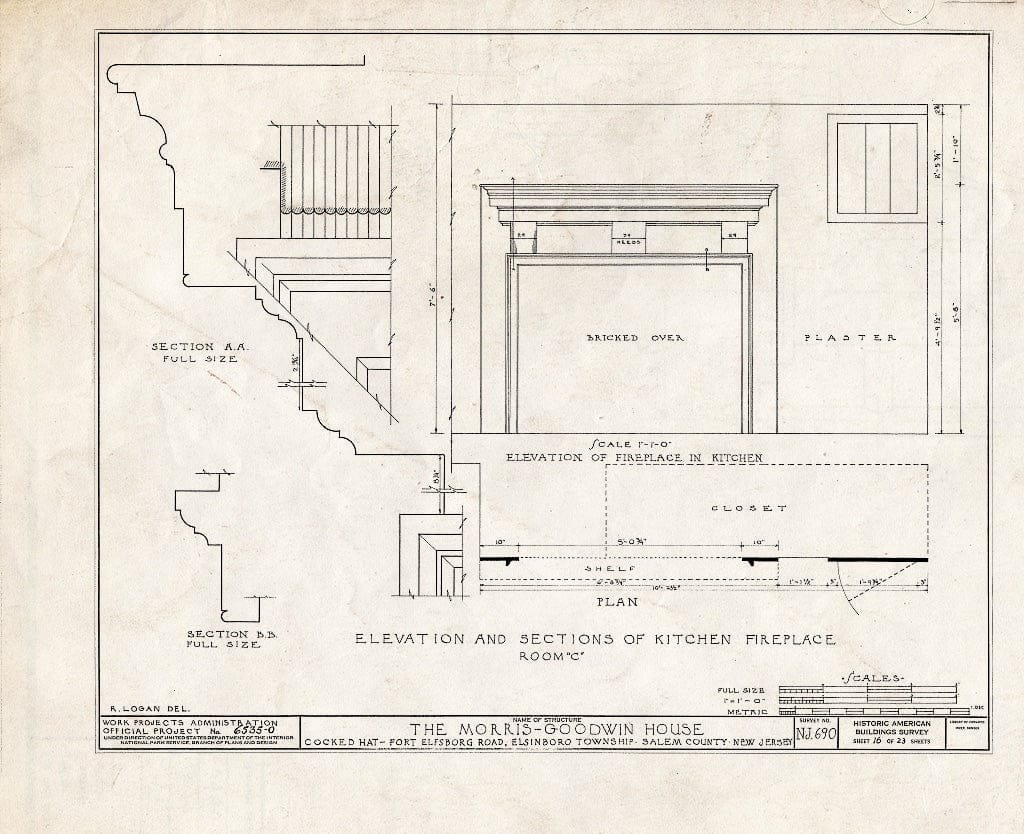 Blueprint HABS NJ,17-SAL.V,6- (Sheet 16 of 23) - Morris-Goodwin House, Fort Elfsboro Road, Salem, Salem County, NJ