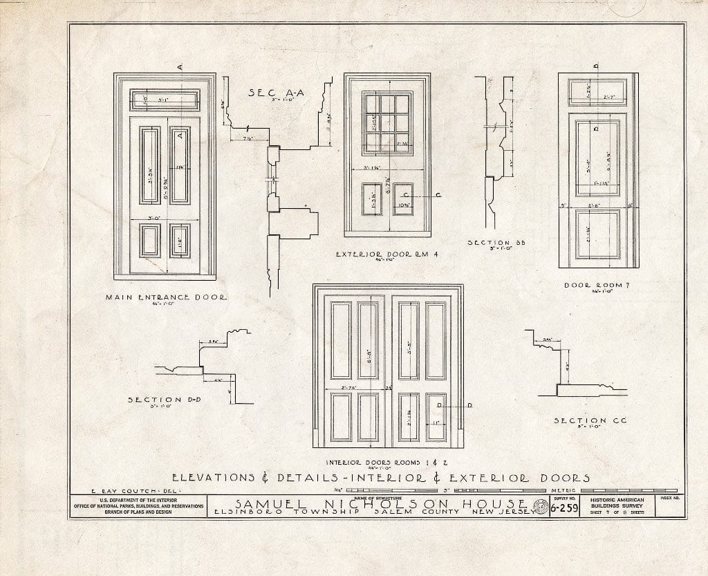 Blueprint HABS NJ,17-SAL.V,2- (Sheet 7 of 8) - Samuel Nicholson House, Oakwood Beach Road, Salem, Salem County, NJ