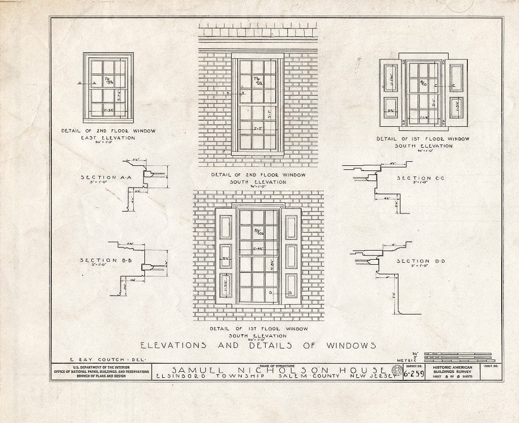 Blueprint HABS NJ,17-SAL.V,2- (Sheet 8 of 8) - Samuel Nicholson House, Oakwood Beach Road, Salem, Salem County, NJ