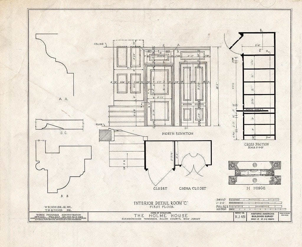 Blueprint HABS NJ,17-SAL.V,5- (Sheet 13 of 20) - Benjamin Holmes House, Salem, Salem County, NJ