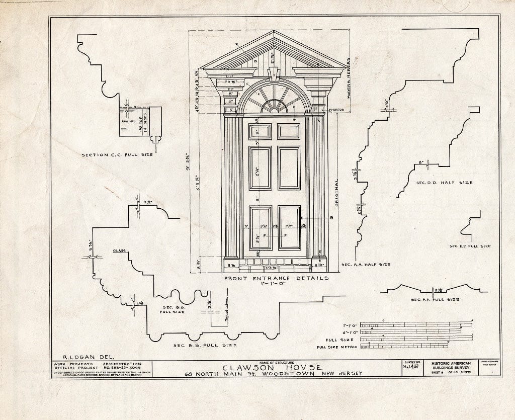 Blueprint HABS NJ,17-WOOTO,1- (Sheet 8 of 18) - Clawson House, 68 North Main Street, Woodstown, Salem County, NJ