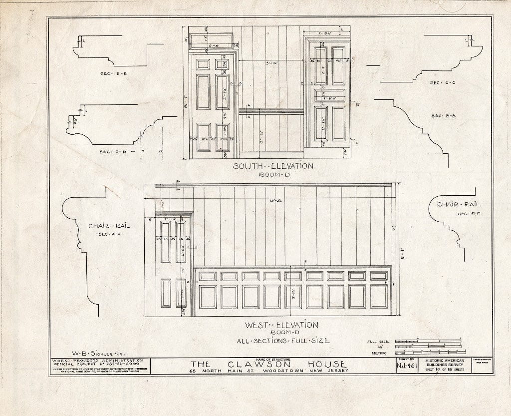 Blueprint HABS NJ,17-WOOTO,1- (Sheet 10 of 18) - Clawson House, 68 North Main Street, Woodstown, Salem County, NJ