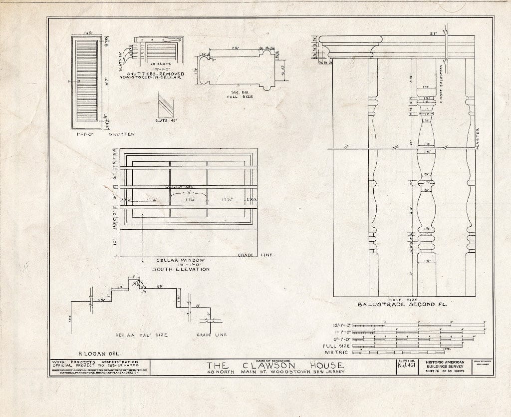 Blueprint HABS NJ,17-WOOTO,1- (Sheet 16 of 18) - Clawson House, 68 North Main Street, Woodstown, Salem County, NJ