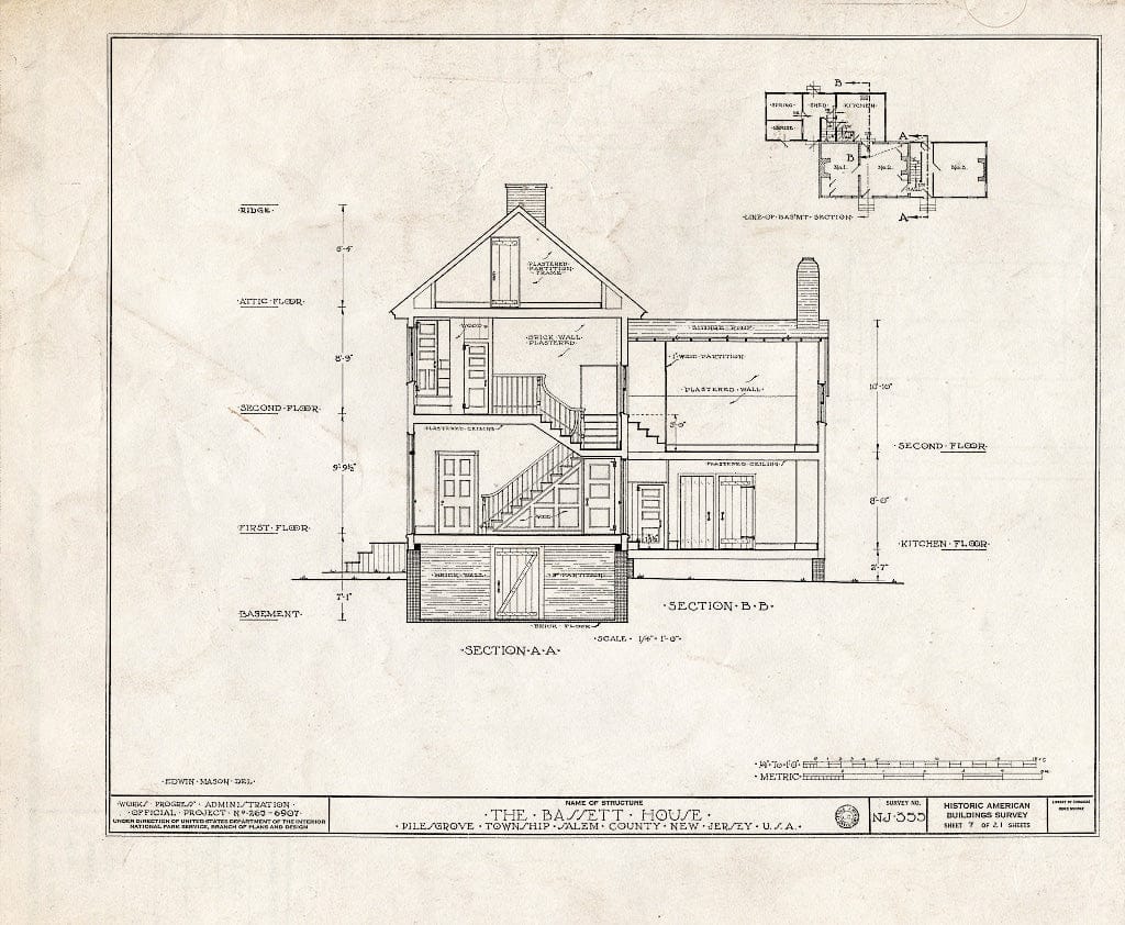 Blueprint HABS NJ,17-WOOTO.V,3- (Sheet 7 of 21) - Samuel & Anne Bassett House, Woodstown, Salem County, NJ