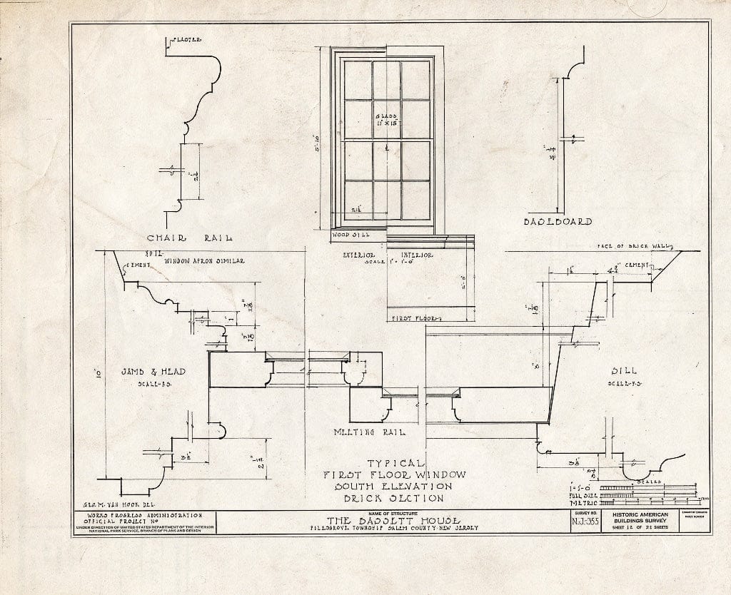 Blueprint HABS NJ,17-WOOTO.V,3- (Sheet 12 of 21) - Samuel & Anne Bassett House, Woodstown, Salem County, NJ