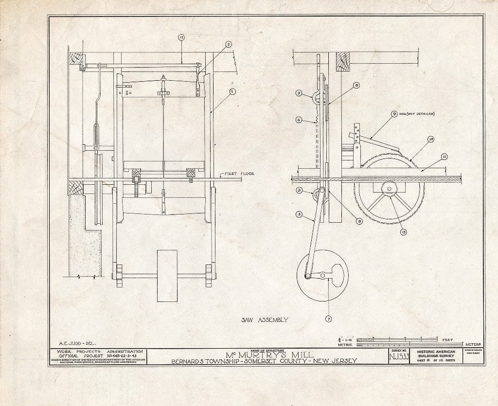 Blueprint HABS NJ,18-,2- (Sheet 8 of 10) - McMurtry's Saw Mill, Hardscrabble Road, Basking Ridge, Somerset County, NJ