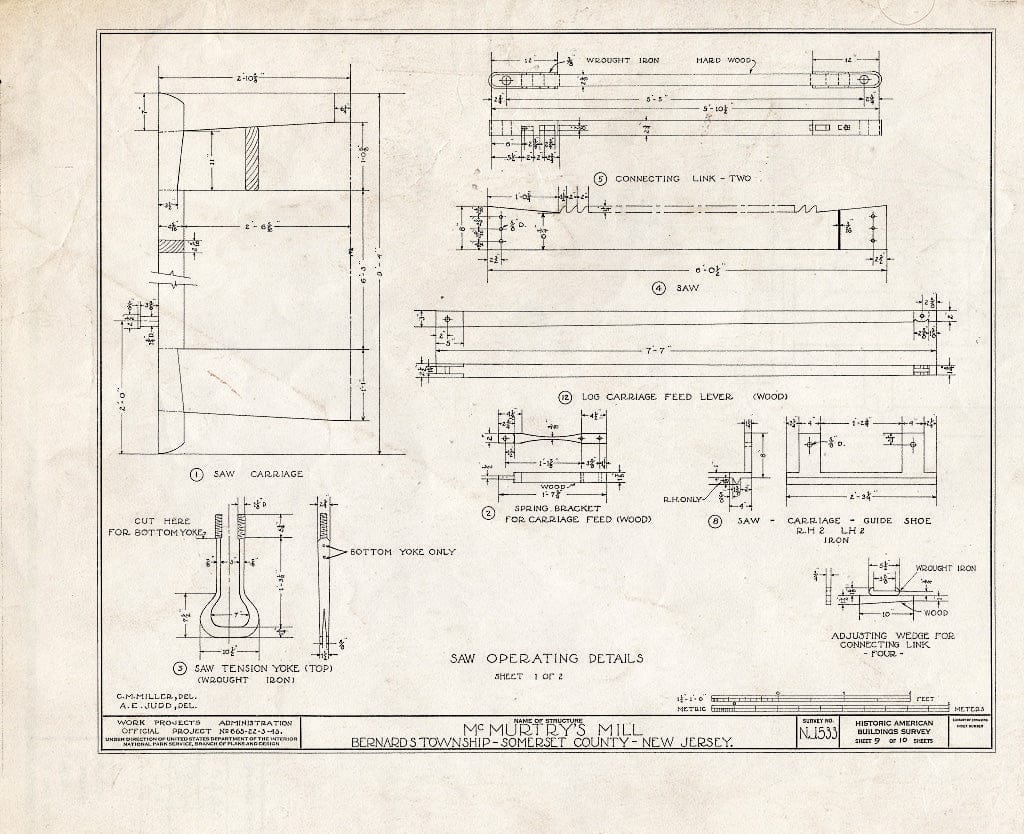 Blueprint HABS NJ,18-,2- (Sheet 9 of 10) - McMurtry's Saw Mill, Hardscrabble Road, Basking Ridge, Somerset County, NJ