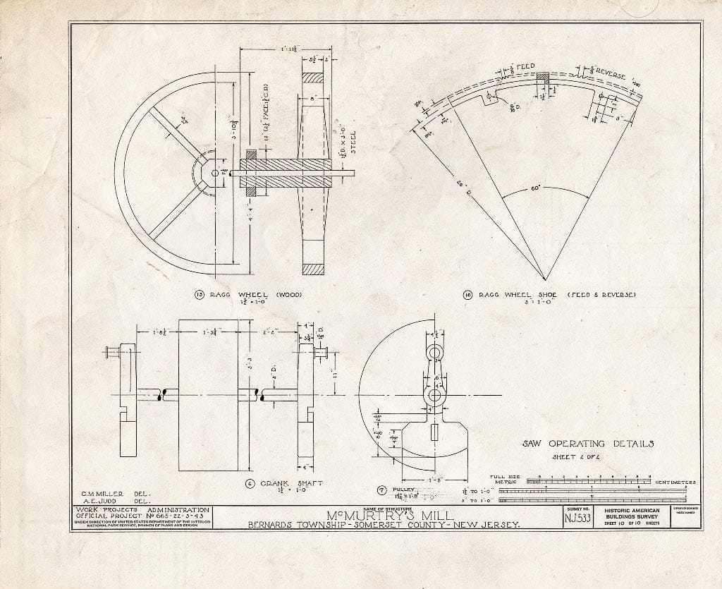 Blueprint HABS NJ,18-,2- (Sheet 10 of 10) - McMurtry's Saw Mill, Hardscrabble Road, Basking Ridge, Somerset County, NJ
