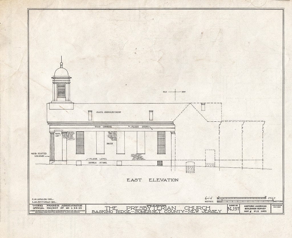 Blueprint HABS NJ,18-BASK,1- (Sheet 5 of 17) - Presbyterian Church, Finley Avenue, Basking Ridge, Somerset County, NJ