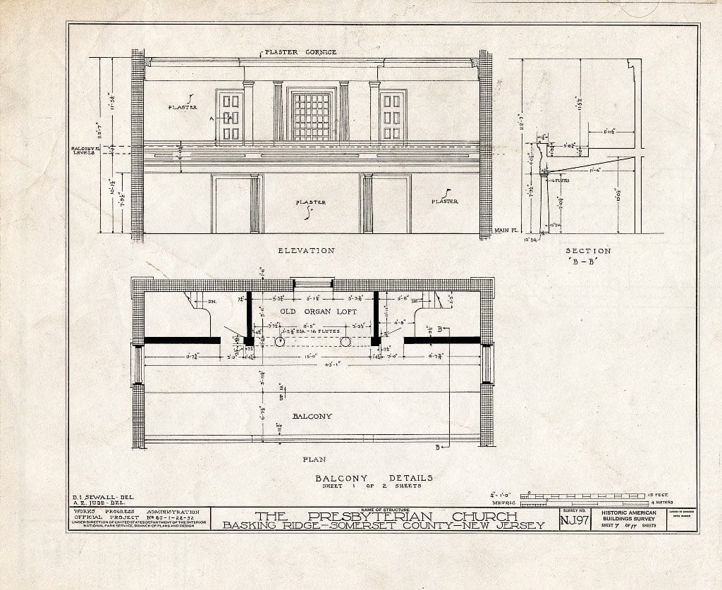 Blueprint HABS NJ,18-BASK,1- (Sheet 7 of 17) - Presbyterian Church, Finley Avenue, Basking Ridge, Somerset County, NJ