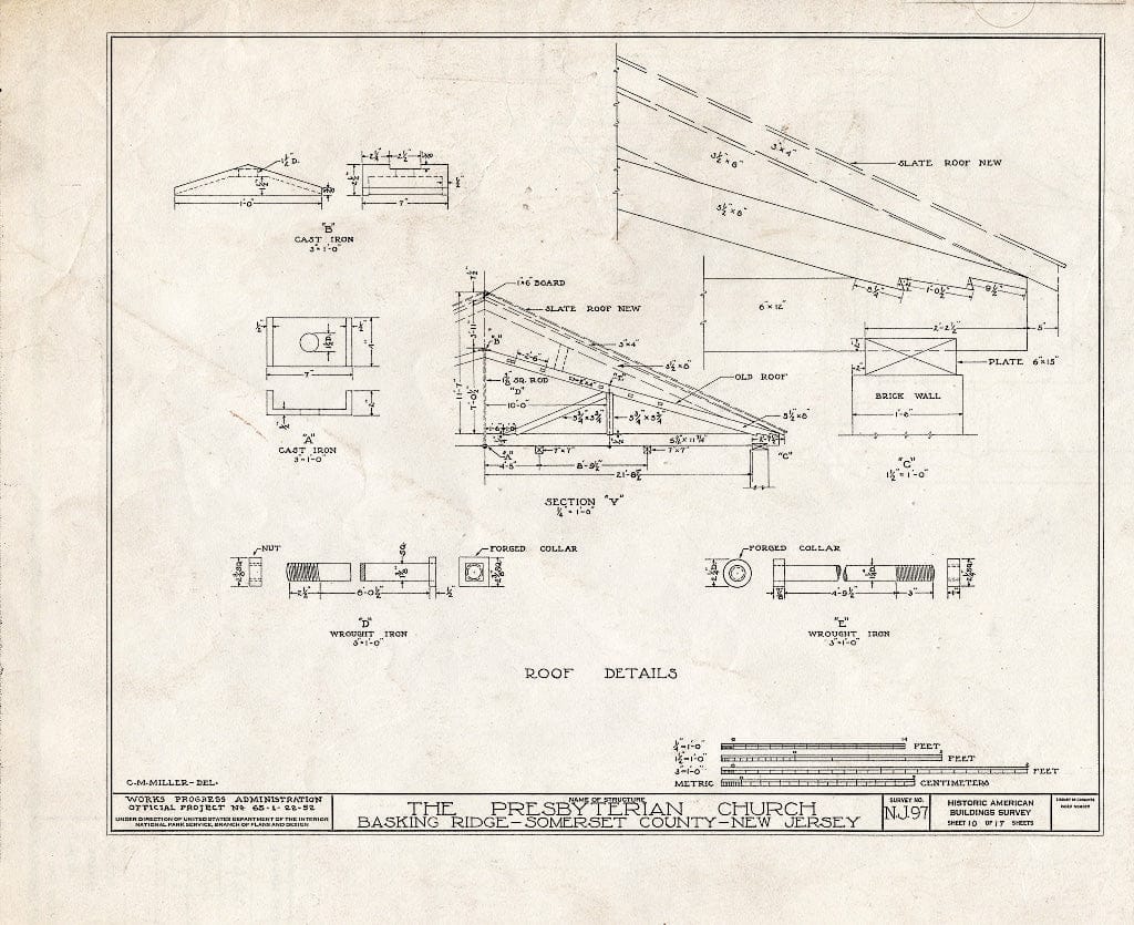 Blueprint HABS NJ,18-BASK,1- (Sheet 10 of 17) - Presbyterian Church, Finley Avenue, Basking Ridge, Somerset County, NJ