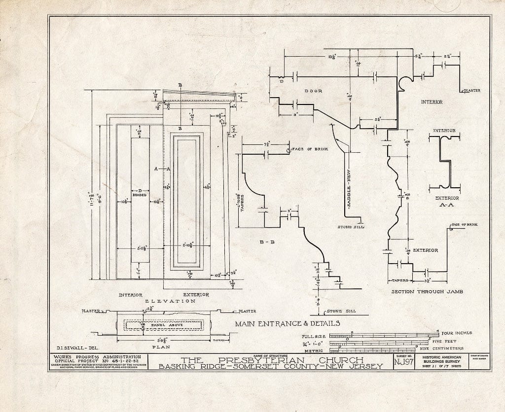 Blueprint HABS NJ,18-BASK,1- (Sheet 11 of 17) - Presbyterian Church, Finley Avenue, Basking Ridge, Somerset County, NJ
