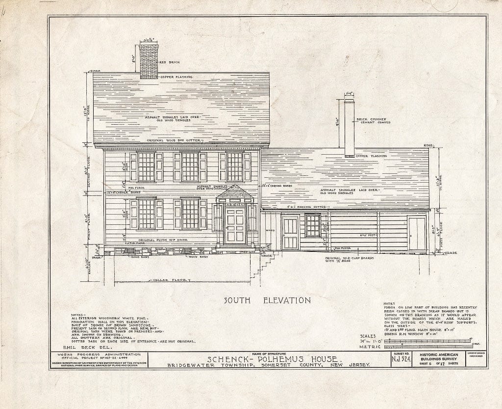 Blueprint HABS NJ,18-BOUB.V,3- (Sheet 5 of 17) - Schenck-Polhemus House, Easton Turnpike Road, Bound Brook, Somerset County, NJ